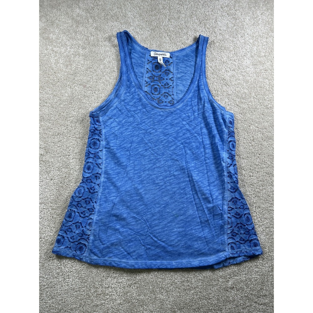 Aeropostale Tank Top Womens XS Blue Lace Trim Sleeveless Shirt Casual Summer Y2K